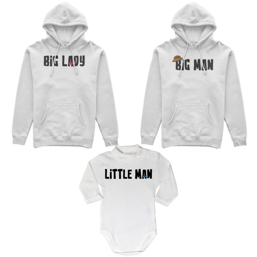 Tris felpe adulti neonato o body lupetto neonato big man big lady little man little lady Per la famiglia