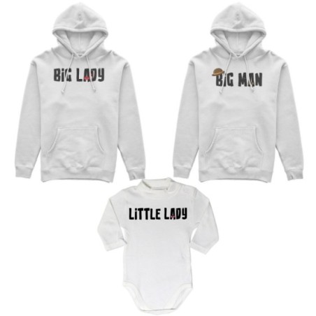Tris felpe adulti neonato o body lupetto neonato big man big lady little man little lady Per la famiglia