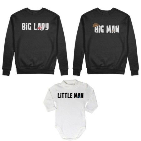 Tris felpe adulti neonato o body lupetto neonato big man big lady little man little lady Per la famiglia