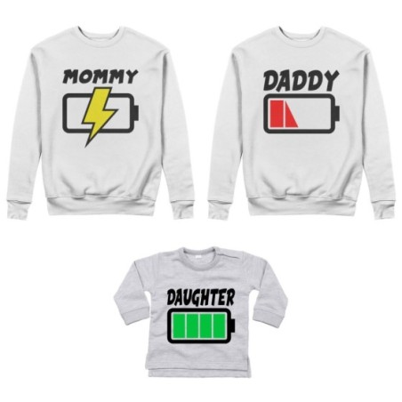 Tris felpe adulti o body lupetto daddy low battery mommy...