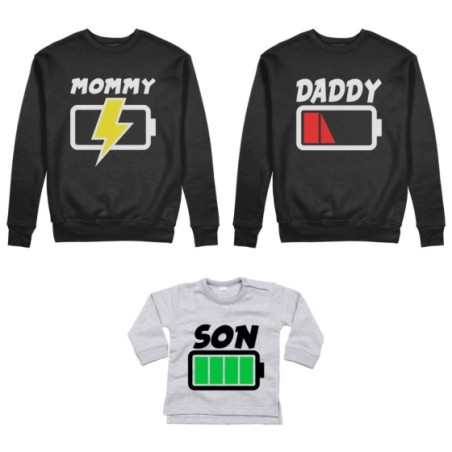 Tris felpe adulti o body lupetto daddy low battery mommy chaging son daughter super charged Per la famiglia