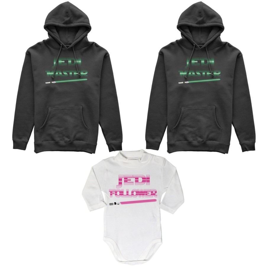 Tris felpe adulti neonato o body lupetto neonato jedi master jedi follower Per la famiglia