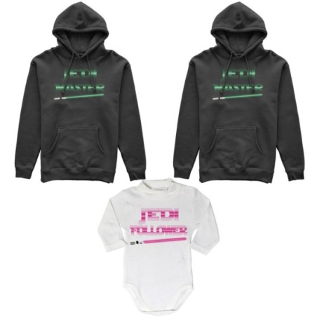 Tris felpe adulti neonato o body lupetto neonato jedi master jedi follower Per la famiglia