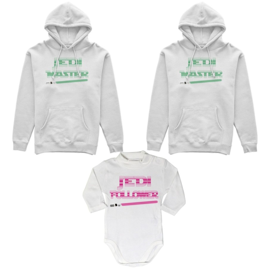 Tris felpe adulti neonato o body lupetto neonato jedi master jedi follower Per la famiglia