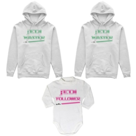 Tris felpe adulti neonato o body lupetto neonato jedi master jedi follower Per la famiglia