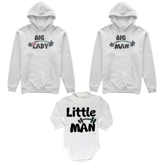 Tris felpe adulti neonato o body lupetto neonato big man big lady little man little lady fitness Per la famiglia