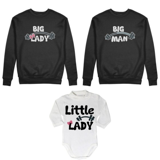 Tris felpe adulti neonato o body lupetto neonato big man big lady little man little lady fitness Per la famiglia 2