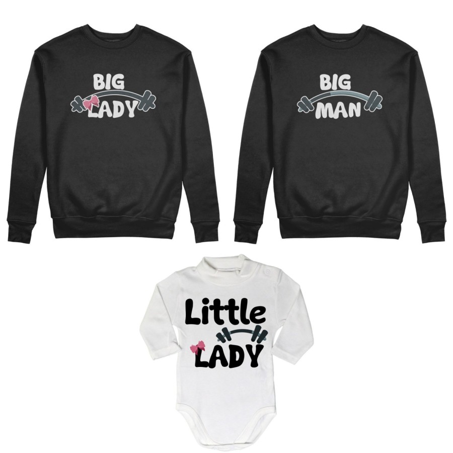 Tris felpe adulti neonato o body lupetto neonato big man big lady little man little lady fitness Per la famiglia