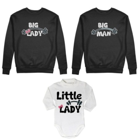 Tris felpe adulti neonato o body lupetto neonato big man big lady little man little lady fitness Per la famiglia