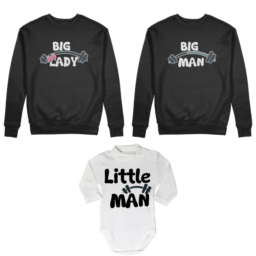 Tris felpe adulti neonato o body lupetto neonato big man big lady little man little lady fitness Per la famiglia