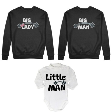 Tris felpe adulti neonato o body lupetto neonato big man big lady little man little lady fitness Per la famiglia