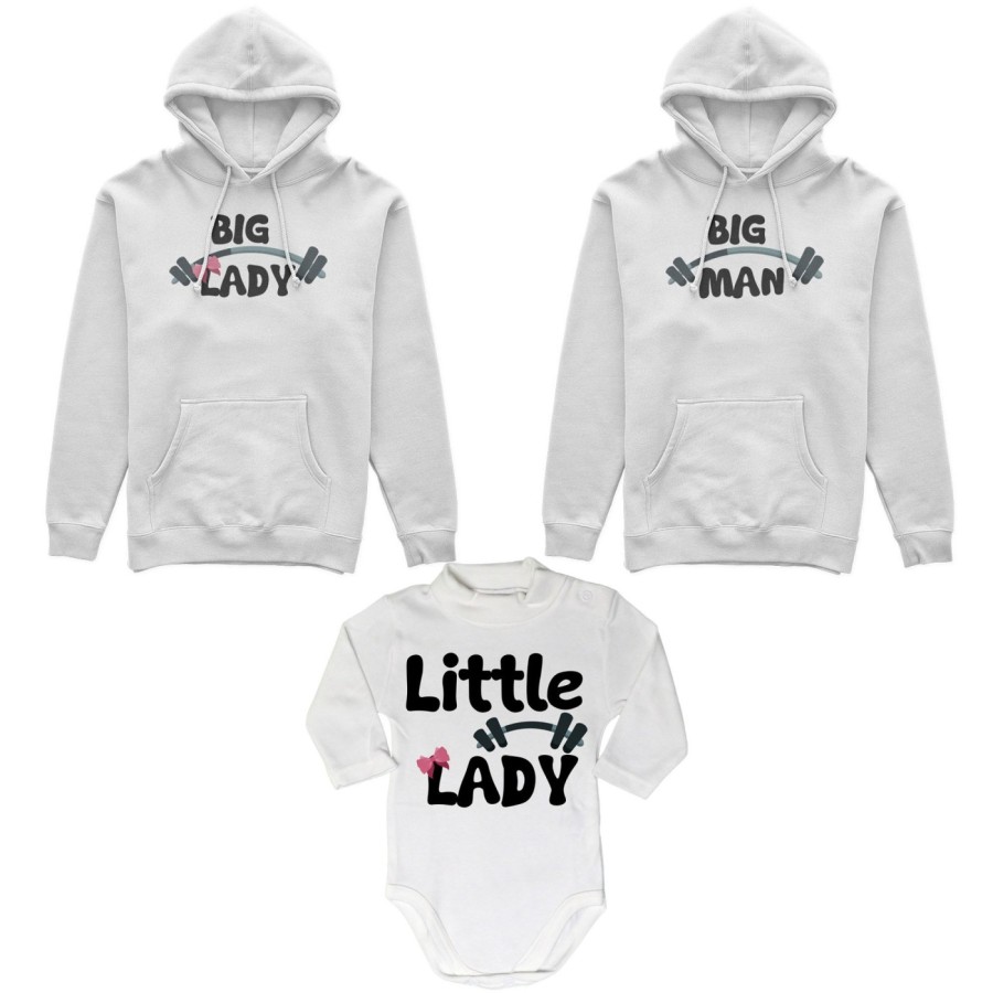 Tris felpe adulti neonato o body lupetto neonato big man big lady little man little lady fitness Per la famiglia