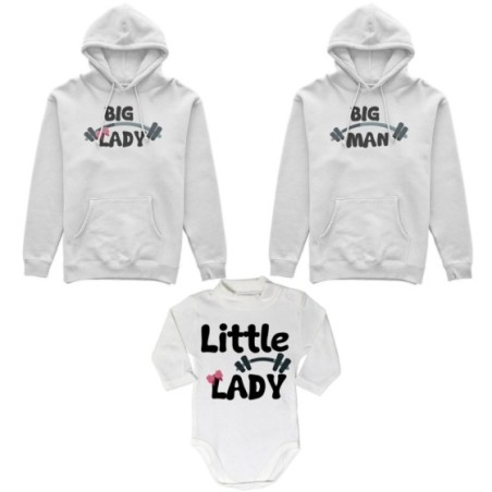Tris felpe adulti neonato o body lupetto neonato big man big lady little man little lady fitness Per la famiglia