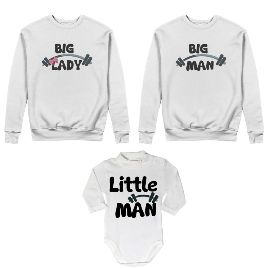 Tris felpe adulti neonato o body lupetto neonato big man big lady little man little lady fitness Per la famiglia
