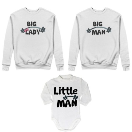 Tris felpe adulti neonato o body lupetto neonato big man big lady little man little lady fitness Per la famiglia
