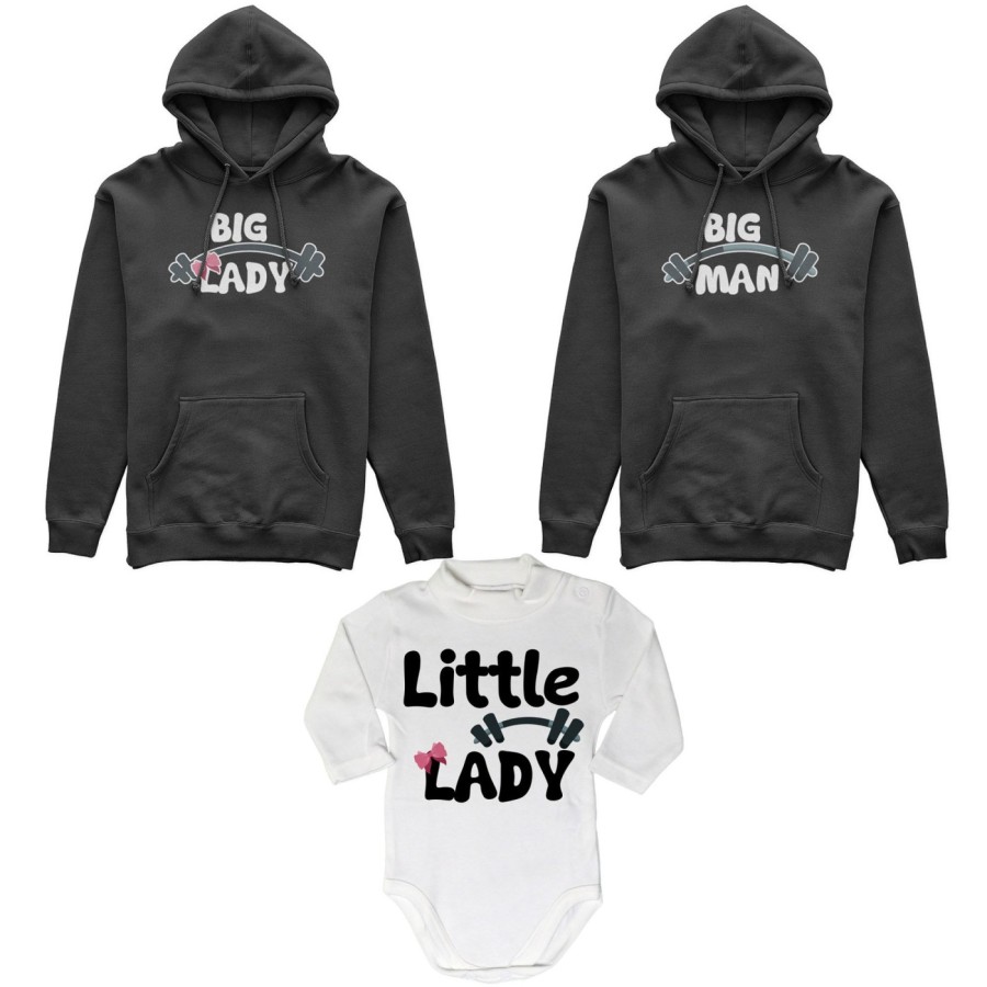 Tris felpe adulti neonato o body lupetto neonato big man big lady little man little lady fitness Per la famiglia