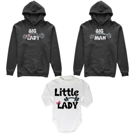 Tris felpe adulti neonato o body lupetto neonato big man big lady little man little lady fitness Per la famiglia