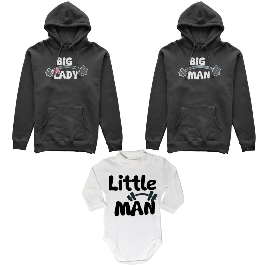 Tris felpe adulti neonato o body lupetto neonato big man big lady little man little lady fitness Per la famiglia