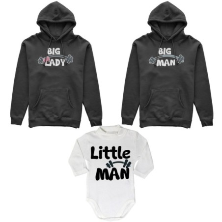 Tris felpe adulti neonato o body lupetto neonato big man big lady little man little lady fitness Per la famiglia