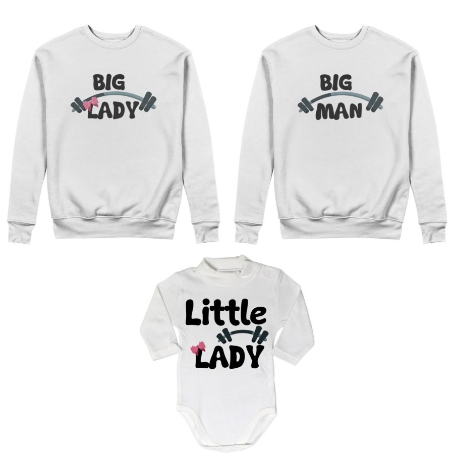 Tris felpe adulti neonato o body lupetto neonato big man big lady little man little lady fitness Per la famiglia