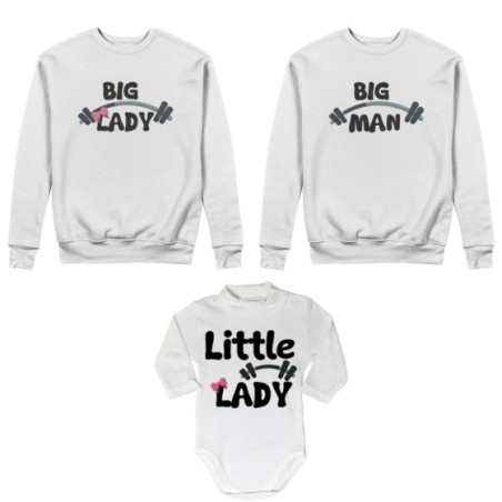 Tris felpe adulti neonato o body lupetto neonato big man big lady little man little lady fitness Per la famiglia