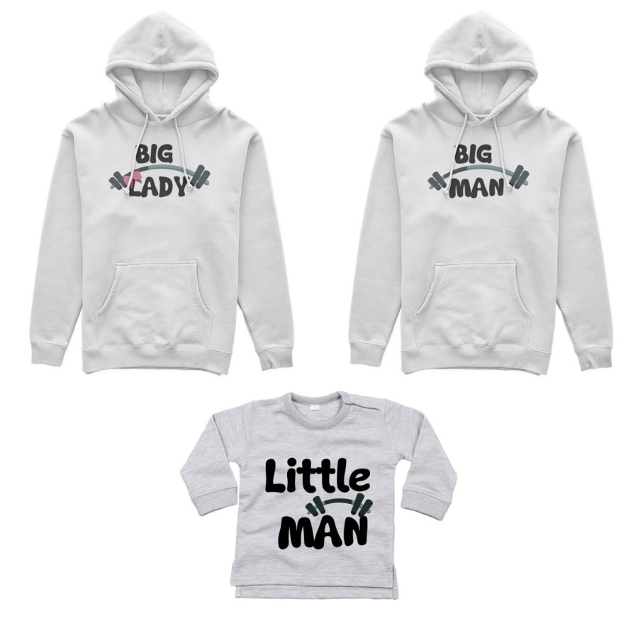 Tris felpe adulti neonato o body lupetto neonato big man big lady little man little lady fitness Per la famiglia