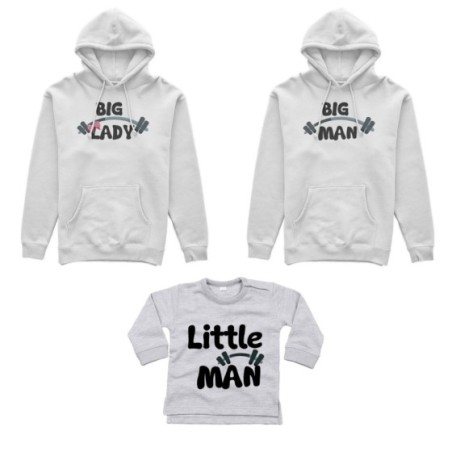Tris felpe adulti neonato o body lupetto neonato big man big lady little man little lady fitness Per la famiglia