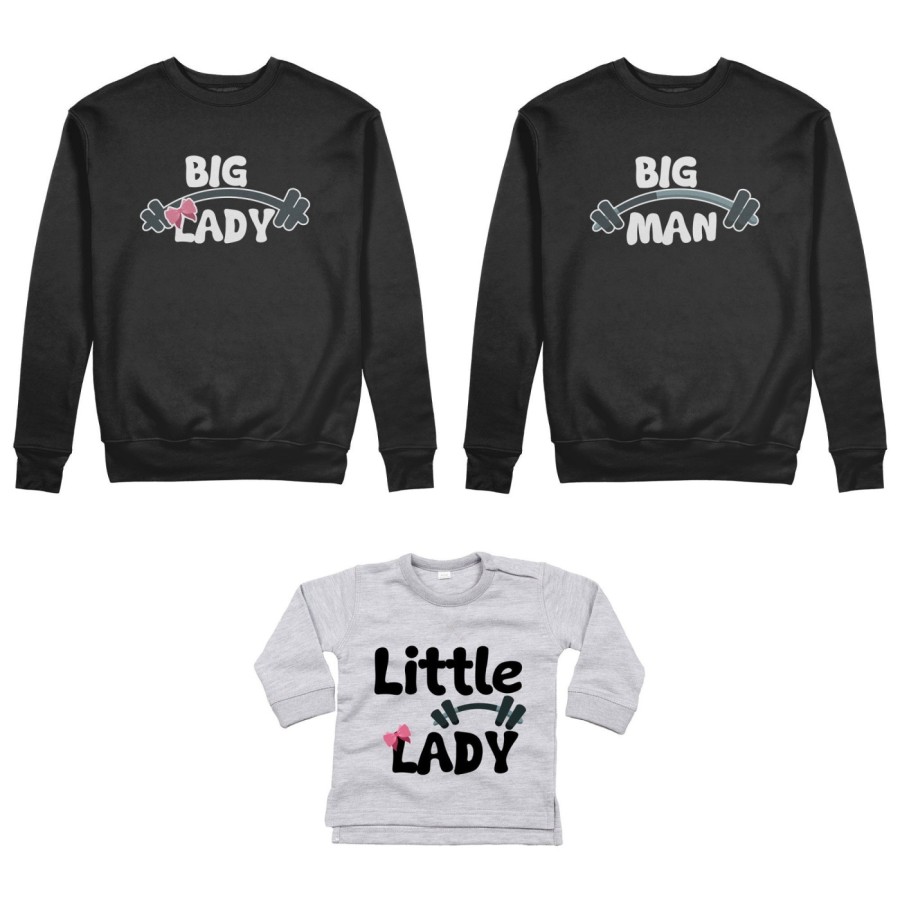Tris felpe adulti neonato o body lupetto neonato big man big lady little man little lady fitness Per la famiglia