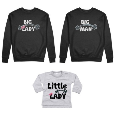 Tris felpe adulti neonato o body lupetto neonato big man big lady little man little lady fitness Per la famiglia