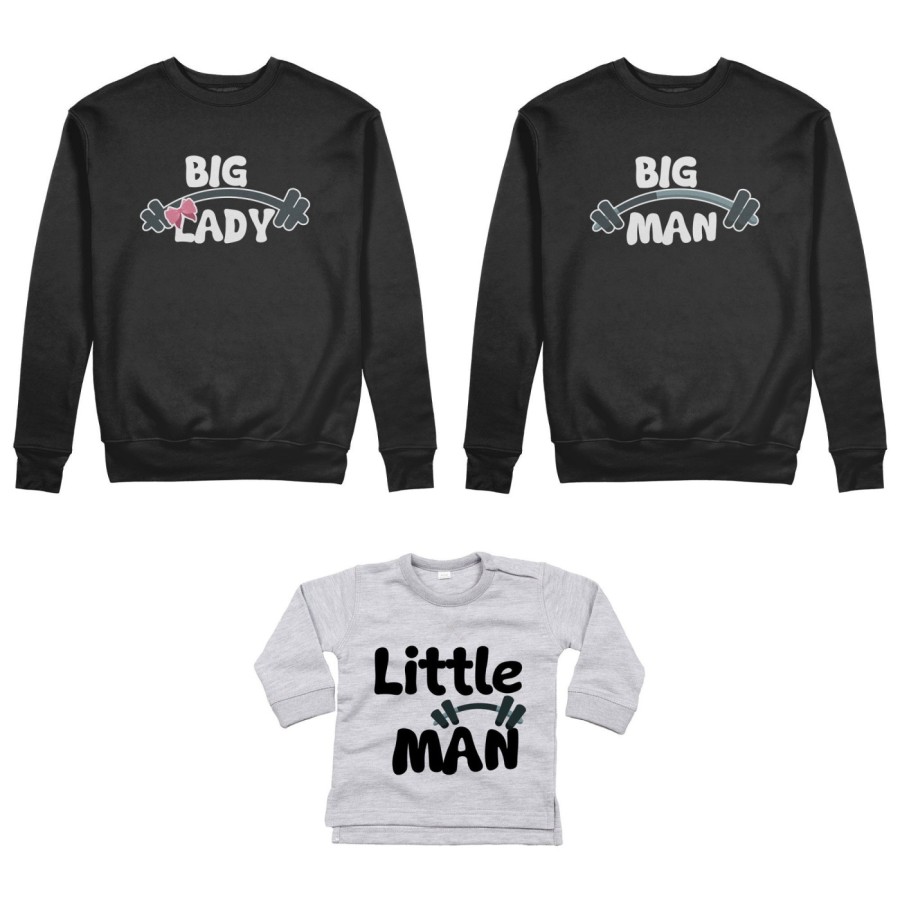 Tris felpe adulti neonato o body lupetto neonato big man big lady little man little lady fitness Per la famiglia