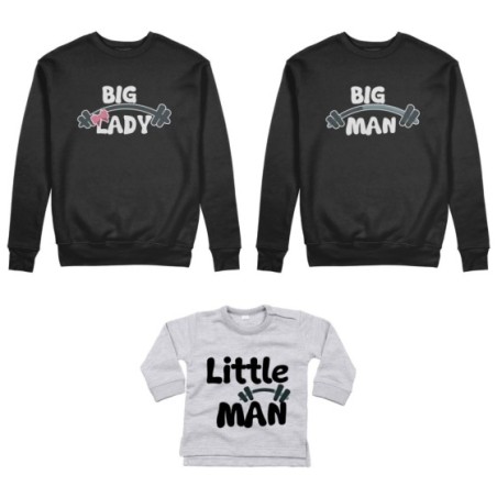 Tris felpe adulti neonato o body lupetto neonato big man big lady little man little lady fitness Per la famiglia