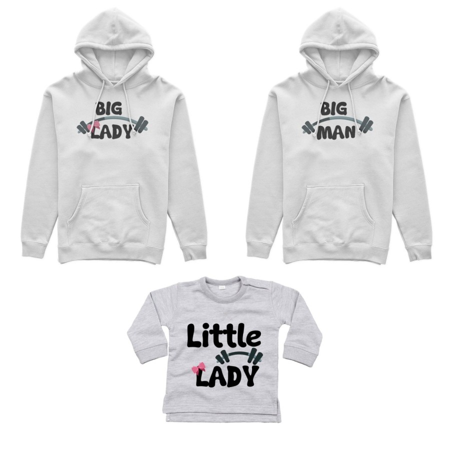Tris felpe adulti neonato o body lupetto neonato big man big lady little man little lady fitness Per la famiglia