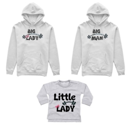Tris felpe adulti neonato o body lupetto neonato big man big lady little man little lady fitness Per la famiglia