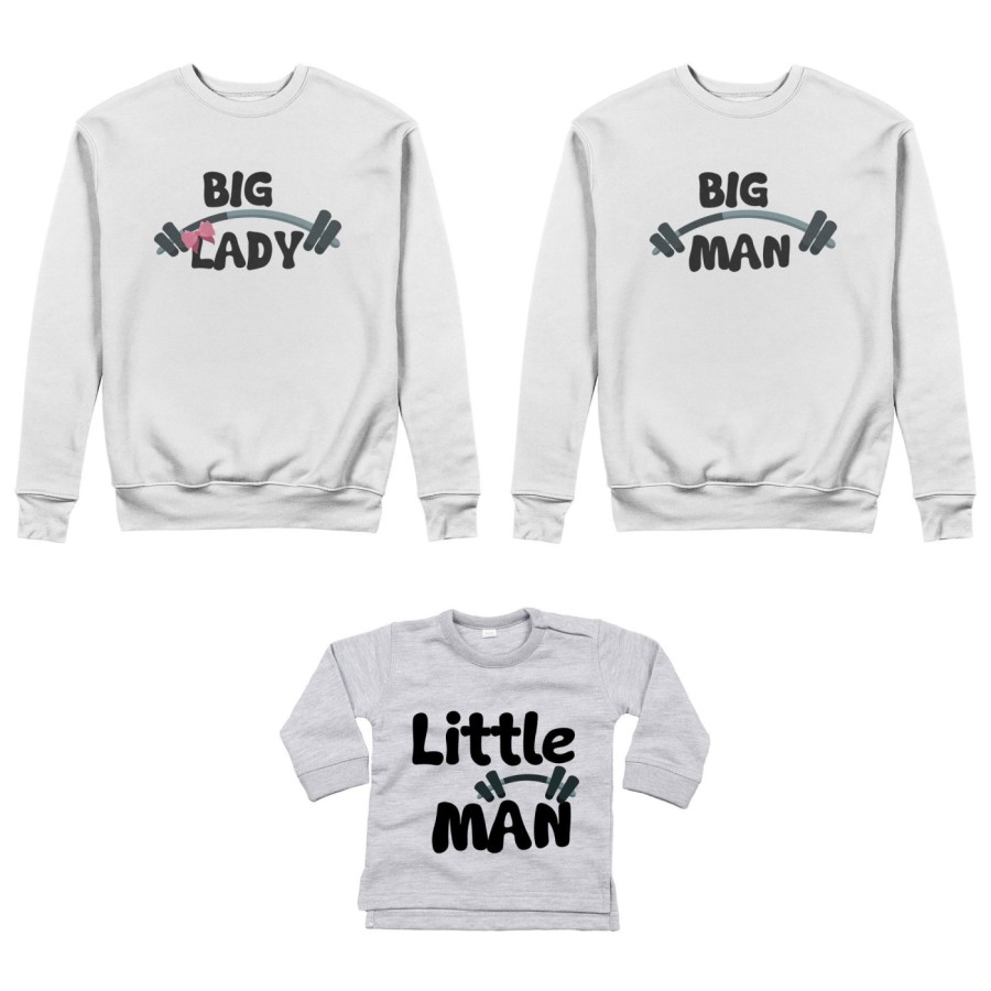 Tris felpe adulti neonato o body lupetto neonato big man big lady little man little lady fitness Per la famiglia