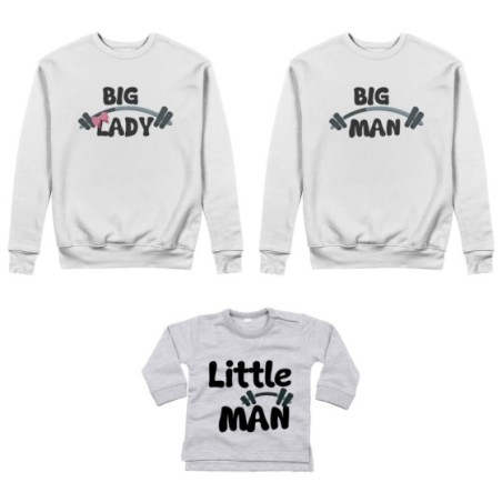 Tris felpe adulti neonato o body lupetto neonato big man big lady little man little lady fitness Per la famiglia