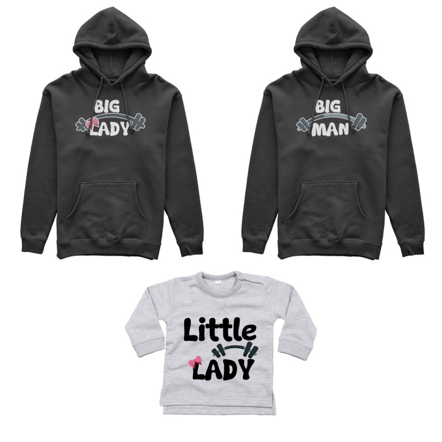 Tris felpe adulti neonato o body lupetto neonato big man big lady little man little lady fitness Per la famiglia
