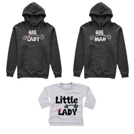 Tris felpe adulti neonato o body lupetto neonato big man big lady little man little lady fitness Per la famiglia