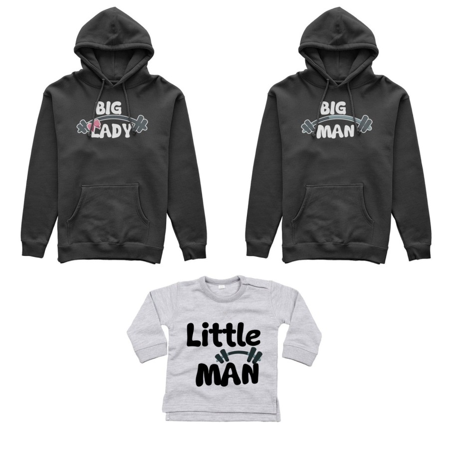 Tris felpe adulti neonato o body lupetto neonato big man big lady little man little lady fitness Per la famiglia
