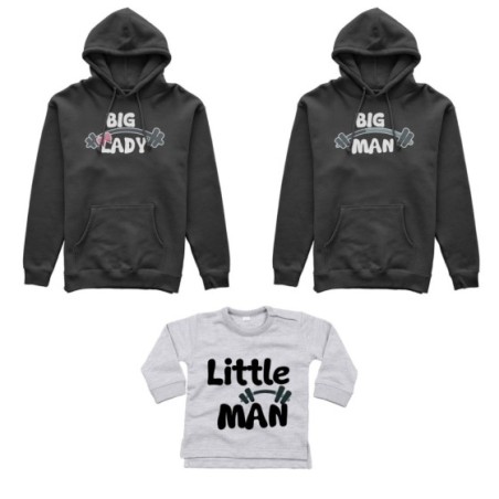 Tris felpe adulti neonato o body lupetto neonato big man big lady little man little lady fitness Per la famiglia