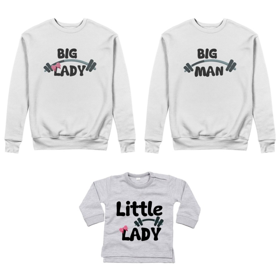 Tris felpe adulti neonato o body lupetto neonato big man big lady little man little lady fitness Per la famiglia