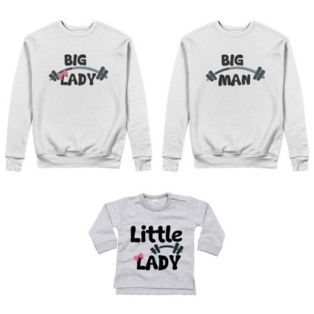 Tris felpe adulti neonato o body lupetto neonato big man big lady little man little lady fitness Per la famiglia
