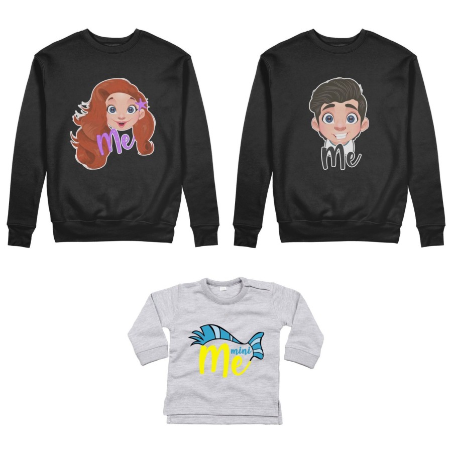 Tris felpe adulti neonato o body lupetto neonato me erik me ariel mini flounder Per la famiglia