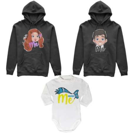 Tris felpe adulti neonato o body lupetto neonato me erik me ariel mini flounder Per la famiglia