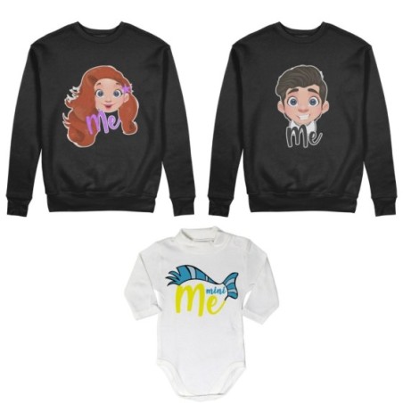 Tris felpe adulti neonato o body lupetto neonato me erik me ariel mini flounder Per la famiglia
