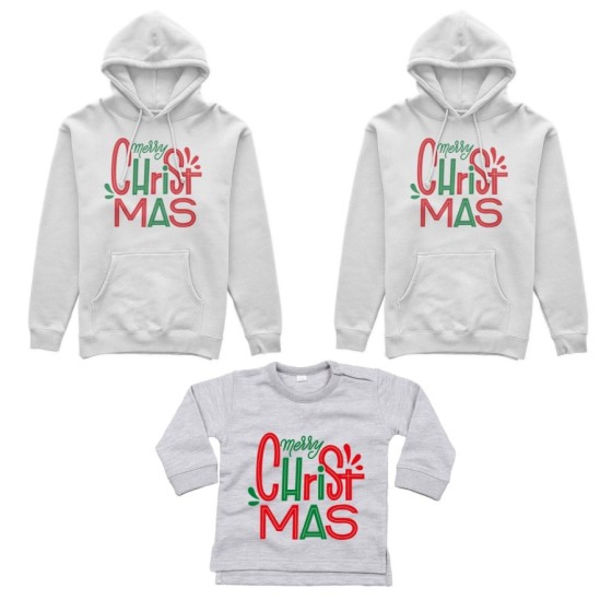 Tris felpe o body lupetto neonato per la famiglia personalizzabile con nomi merry christmas colorful Natale 2