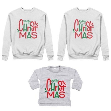 Tris felpe o body lupetto neonato per la famiglia personalizzabile con nomi merry christmas colorful Natale