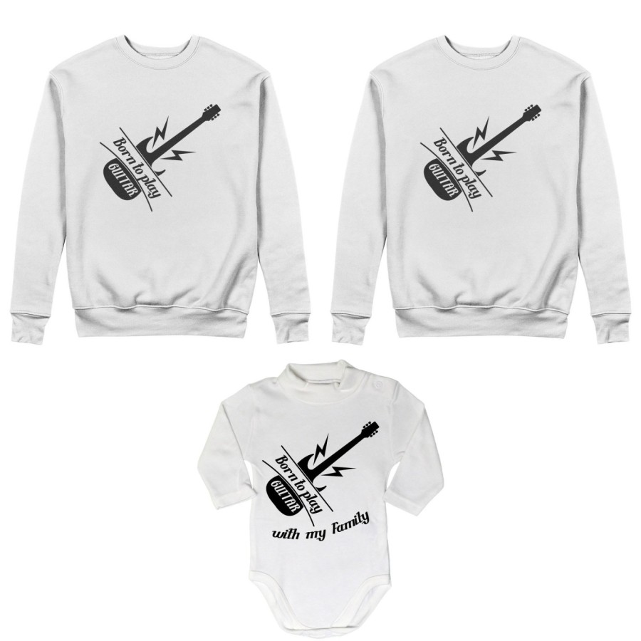 Tris felpe adulti o body lupetto born to play guitar born to play guitar with my daddy my mommy Per la famiglia