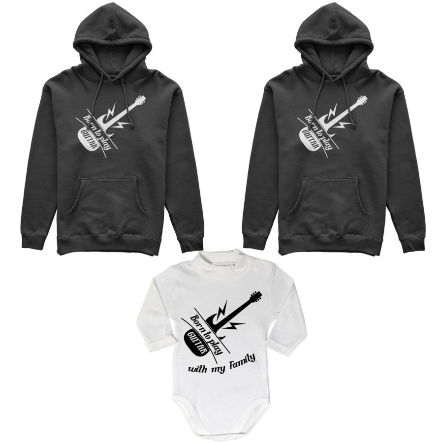 Tris felpe adulti o body lupetto born to play guitar born to play guitar with my daddy my mommy Per la famiglia