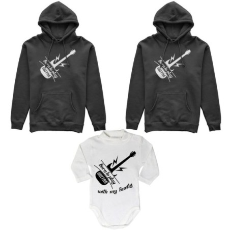 Tris felpe adulti o body lupetto born to play guitar born to play guitar with my daddy my mommy Per la famiglia