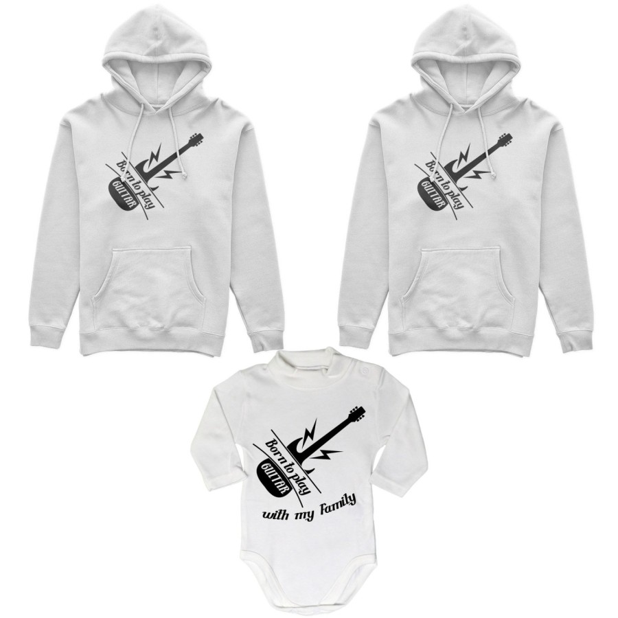 Tris felpe adulti o body lupetto born to play guitar born to play guitar with my daddy my mommy Per la famiglia